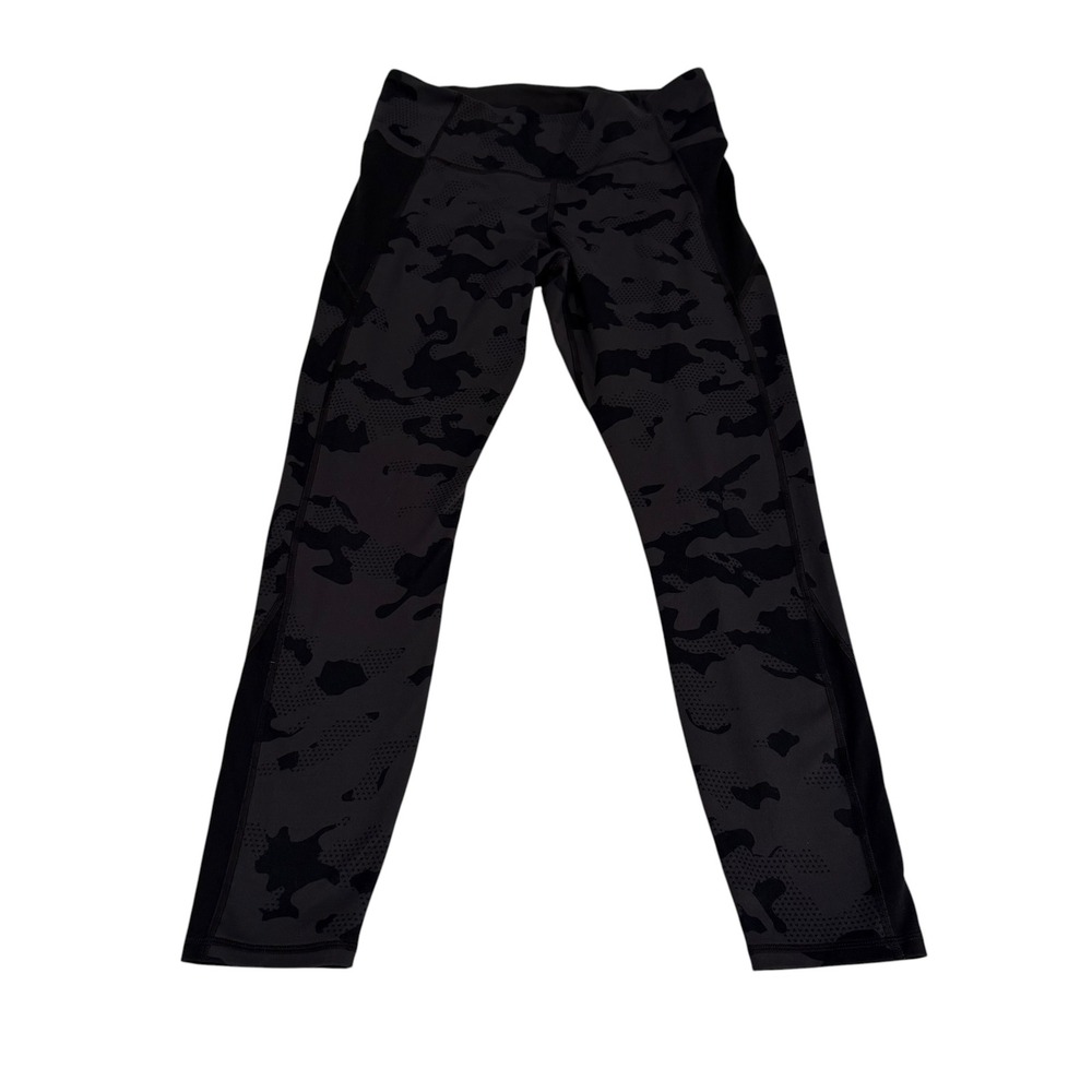 Under Armour Womens Camo Print Leggings Black Gray HeatGear Large Yoga Stretch